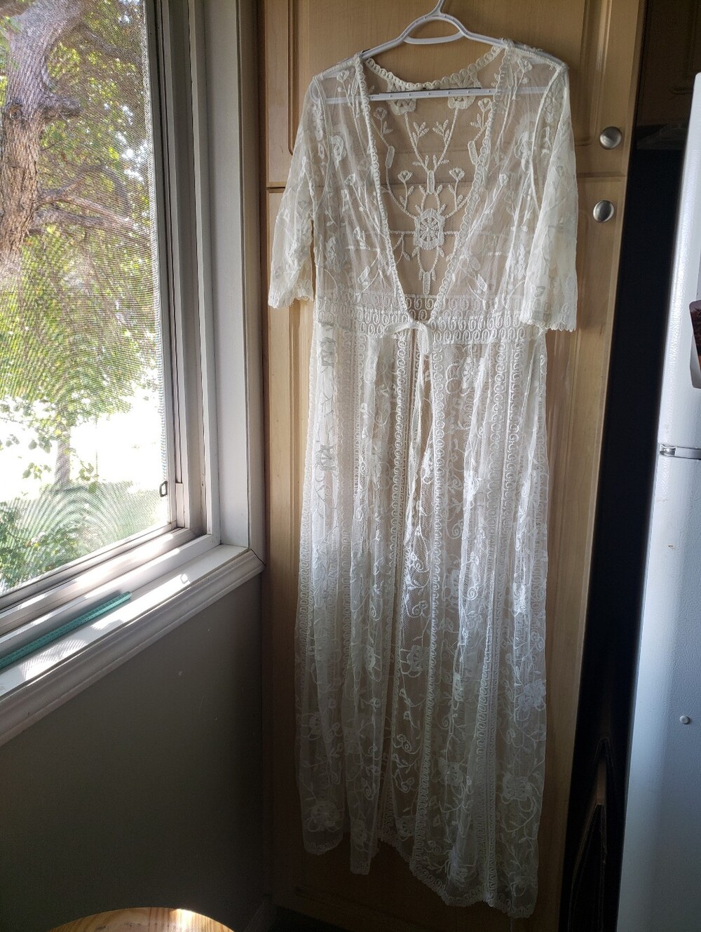 NWT Sheer Lace Maxi Robe in Ivory - Women Swim Cover Up